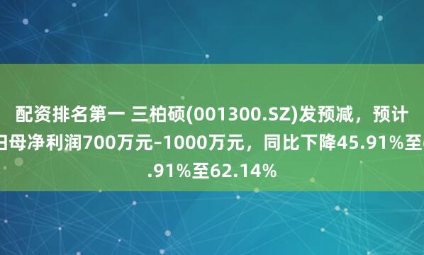配资排名第一 三柏硕(001300.SZ)发预减，预计上半年归母净利润700万元–1000万元，同比下降45.91%至62.14%